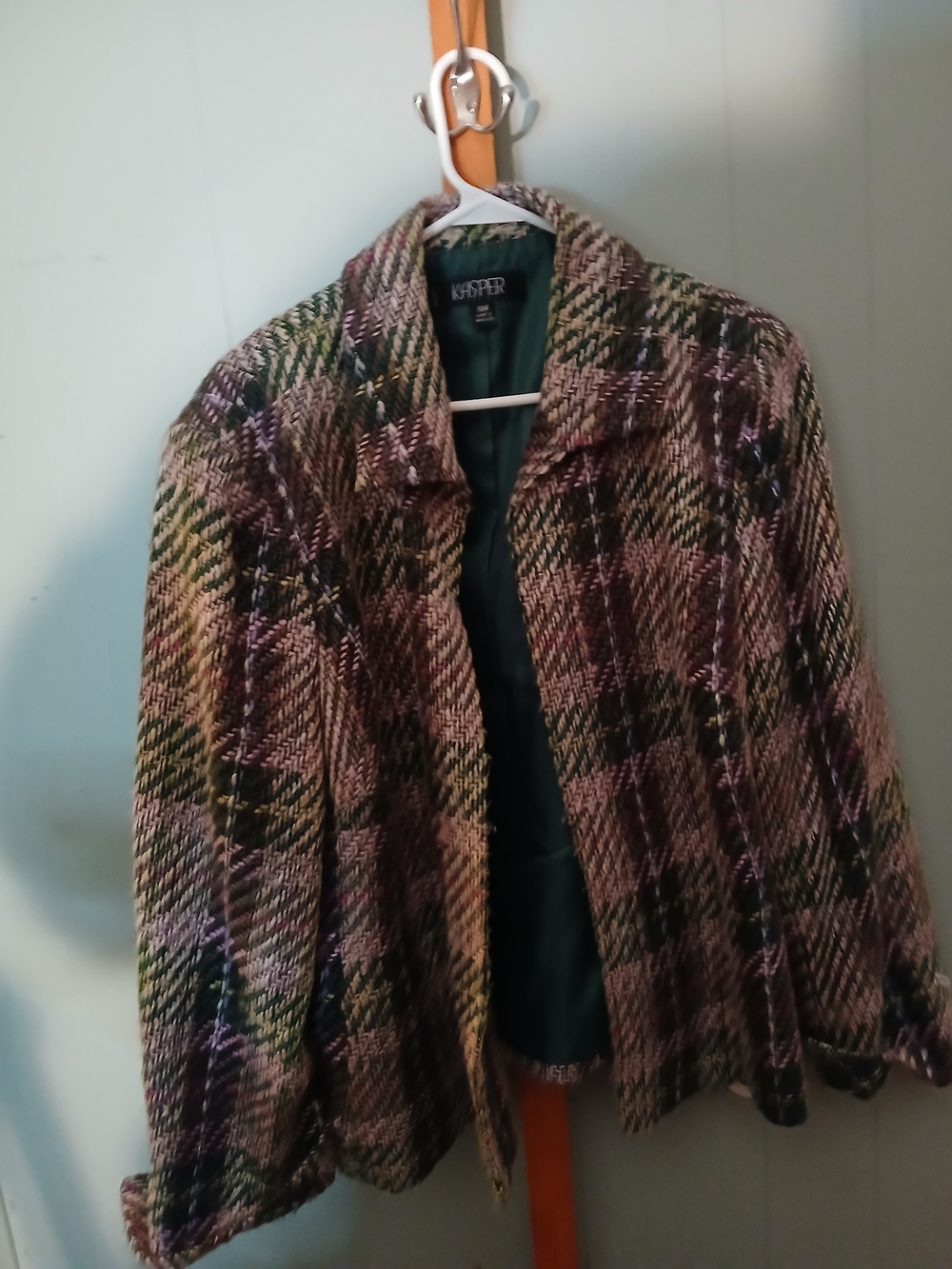 Kasper Multicolor Plaid Wool-Blend Blazer with Purple & Green Accents
